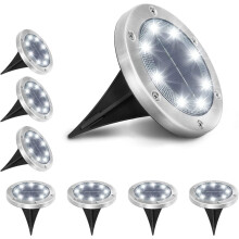 Automatyczne, zewnętrzne lampy solarne do gruntu, lampa dyskowa ze stali nierdzewnej z 8 diodami LED, łatwe w montażu oświetlenie ogrodowe do