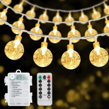Vintage Rope String Light, Crystal Globe String Lights Battery Operated, Warm White Led, 8 Lighting Modes, Waterproof Outdoor Decoration, 10 Meters