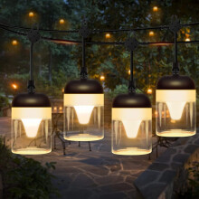 Flexible Installation Outdoor String Lights, Weatherproof Patio Decor, 15 Shatterproof LED Bulbs, Solar Powered Garden Lighting For Christmas,