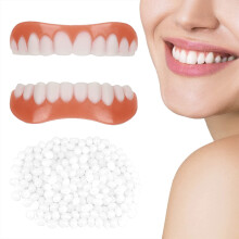 False Teeth Veneers White Dentures for Upper and Lower Jaw Fake Teeth for Women Men Comfortable Flex Cosmetic Teeth Protection of Teeth Set of 1