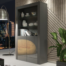 Display Cabinet 170cm Spectrum - Dark Grey with Gloss Doors