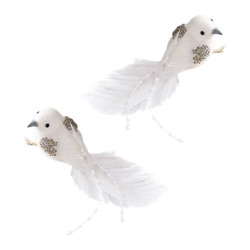 2Pcs Realistic White Feathered Bird Decorations For Holiday-B