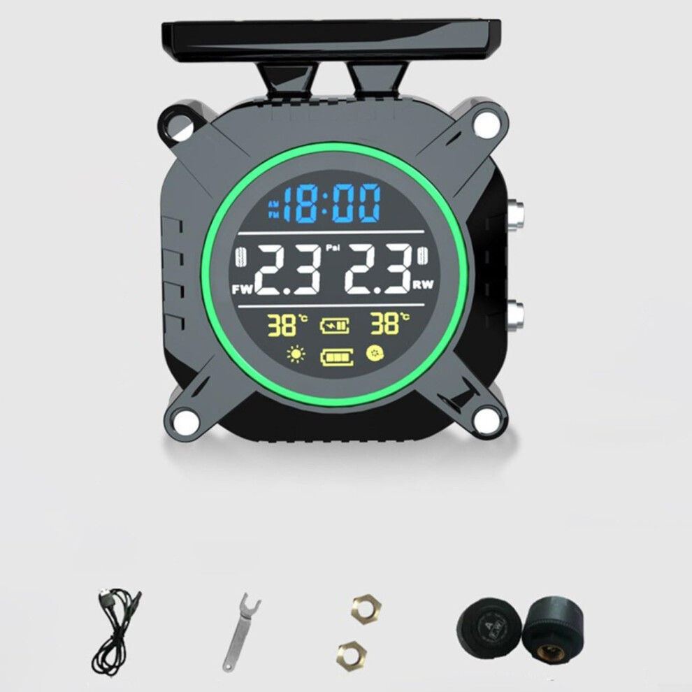 Motorbike Tire Pressure Monitoring System With Realtime Updates, Solar And Usb Charging, Weatherproof Green 9412369159915