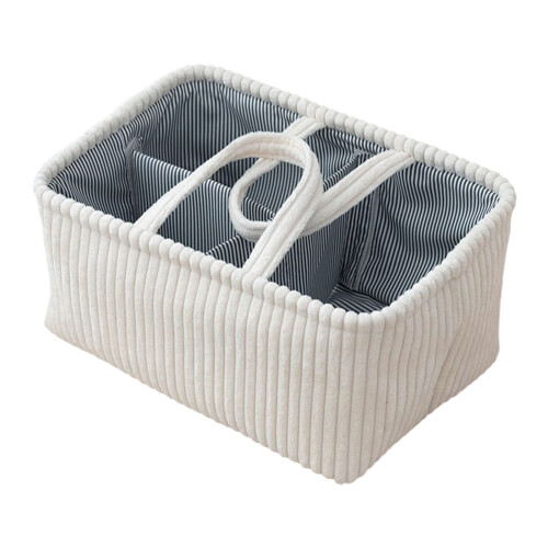 Multipurpose Fabric Storage Box With Carrying Handles-White