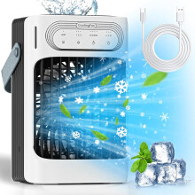 Aire acondicionado personal, enfriador evaporativo 3 en 1 con modos de niebla fría, tanque de agua de gran capacidad, diseño a prueba de fugas,