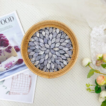 Eco-Friendly Storage Basket, Decorative Wicker Basket with Smooth Touch Comfortable Material for Bohemian Style Serving, Rattan Tray with Mother of Pe