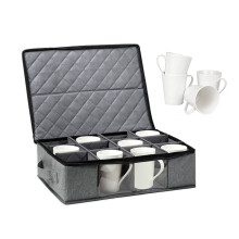 Cup and Mug Display Case with Clear Window, Expandable Stackable Storage for 12 Mugs, Oxford Cloth Organizer for Home Kitchen, Gray