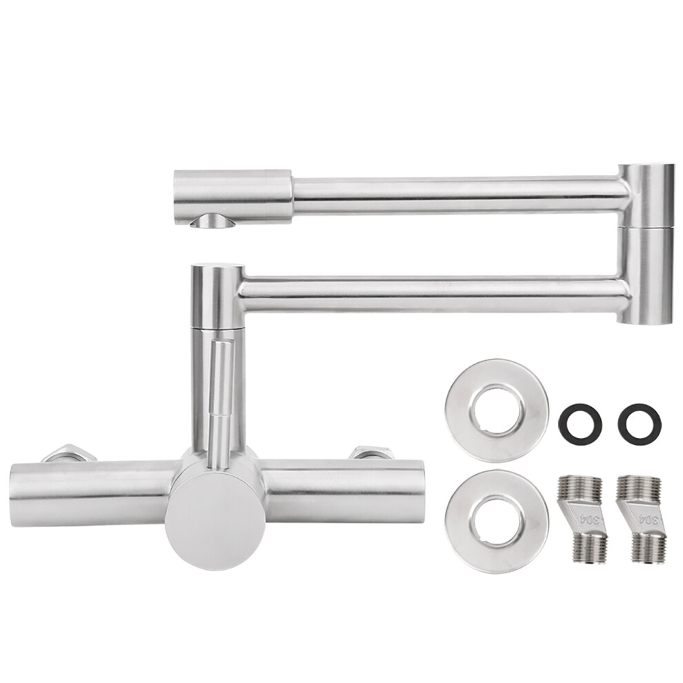 Wall-Mount Pot Filler Faucet, Solid Brass Core, Foldable Kitchen Companion, Double Joint Swing Arm, Brushed Nickel Finish For A Sleek Look, Suitable F 9074015934194