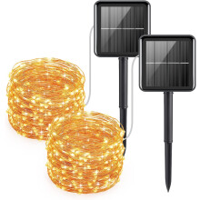 Fio de cobre flexível de 12 m com luzes solares, 120 LEDs, luz branca fria, luzes decorativas externas à prova d'água para pátio e jardim (fácil