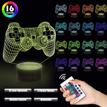 Innovativ Gamepad Natlampe, 3D Illusion Skrivebordslampe med 16 Farveskiftende Effekter til Drengeværelse, Gamerværelsesindretning