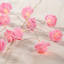 Eco-Friendly Pink Rose LED String Lights, Battery Operated Fairy Lighting Ideal For Indoor Outdoor Decor