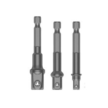 Drill Impact Socket Adapter Set, 3Piece Extension Bar, 1/4Inch, 3/8Inch, 1/2Inch Hex Shank, Nut Driver Sleeve, Gray