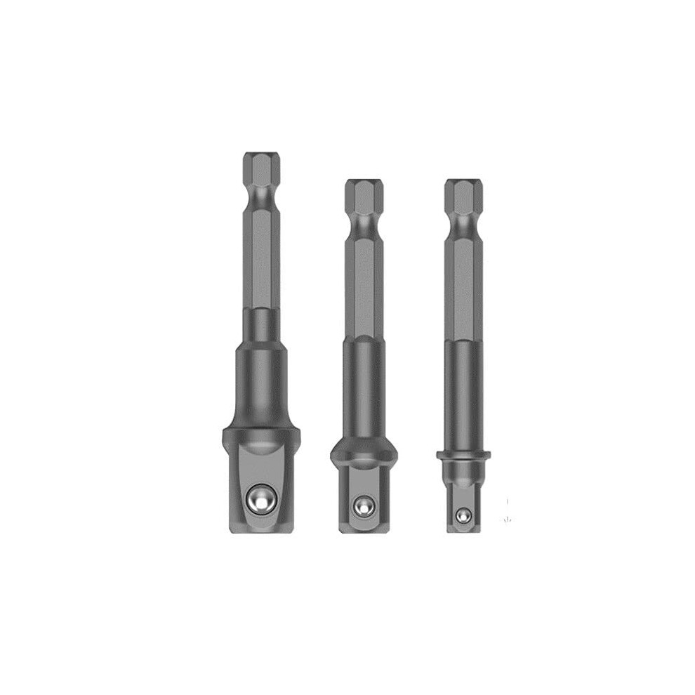 Drill Impact Socket Adapter Set, 3Piece Extension Bar, 1/4Inch, 3/8Inch, 1/2Inch Hex Shank, Nut Driver Sleeve, Gray 9412369161055