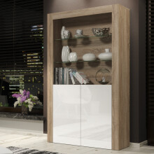 Display Cabinet 170cm Spectrum - Oak & White Gloss Doors