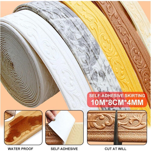 Peel And Stick Trim 2 Rolls 10.0m 3D Wall Panel Line, Baseboard, SelfAdhesive (Brown 10.0m) 1