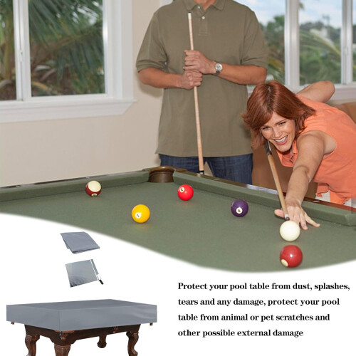 Pool Table Cover 210D Oxford Fabric, Waterproof Dustproof Protector for 8ft Pool Table, Silver 1
