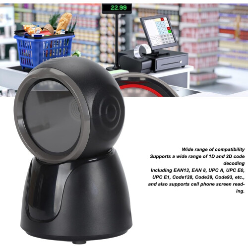 USB QR Barcode Scanner, Wired 1D 2D Barcode Scanner with Buzzer and LED Light Barcode Reader for Supermarket, Supports Reading Mobile Phone Screens 1