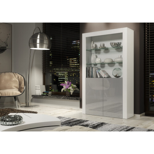 Display Cabinet 170cm Spectrum - White & Grey Gloss Doors 1