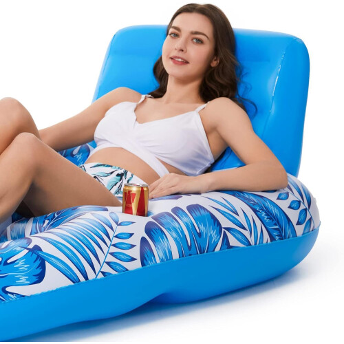 Pool Swimmer, Pool Float Lounger, Inflatable Maple Leaf, MultiPurpose, Compact, For Vacation, Tanning Outdoors, Lakeside, Blue 1