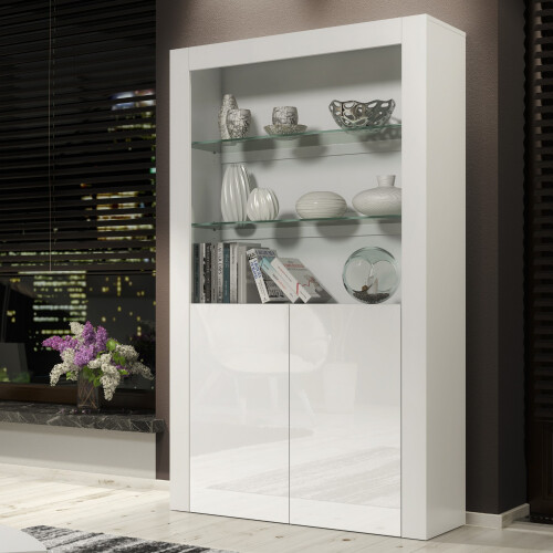 Display Cabinet 170cm Spectrum - White with Gloss Doors