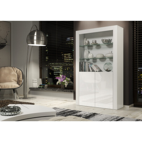 Display Cabinet 170cm Spectrum - White with Gloss Doors 1
