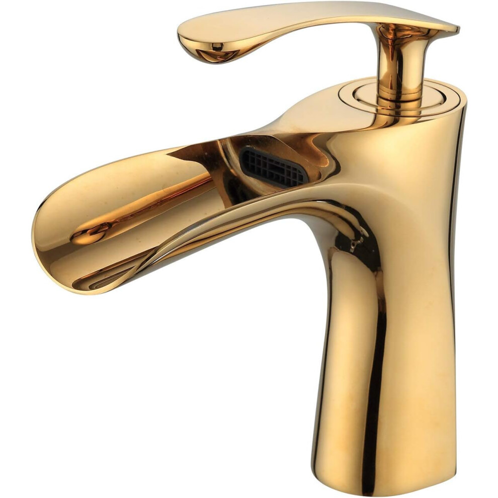 Gold Tall Vessel Sink Faucet For Elegant Bathrooms, Waterfall Design Enhances Efficiency And Aesthetics, Compatible With Aerators For Water Saving, Po 9148971042054
