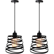 Lampade a sospensione regolabili per cucina, gabbia a spirale nera opaca con paralume in vetro trasparente con bolle, decorazione interna ideale per