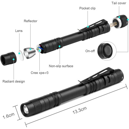Durable Aluminum Construction Mini Light, Diffused Beam Illumination Pen Flashlight for Close-Up Tasks 1