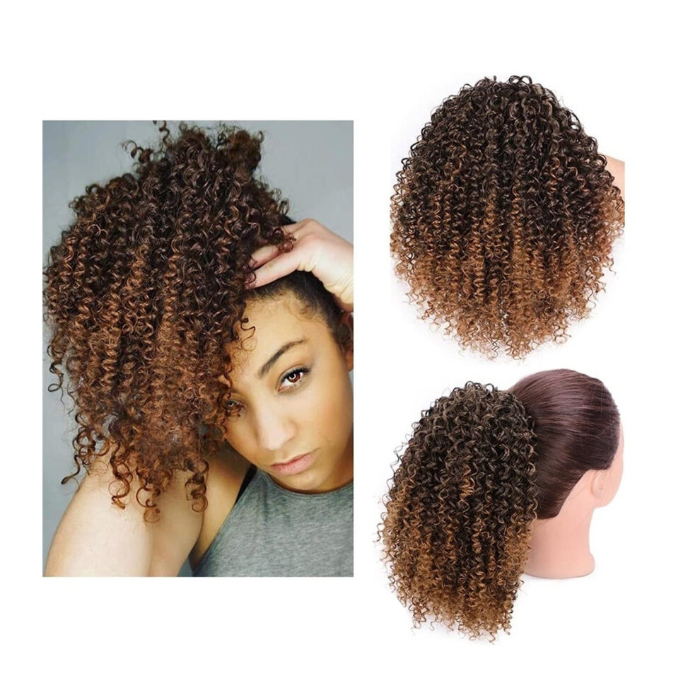 Unisex Black Hair Buns Hair Piece 8In Curly Drawstring Hairpin Afro Ponytail Extension Synthetic Curly Bun Women Color F