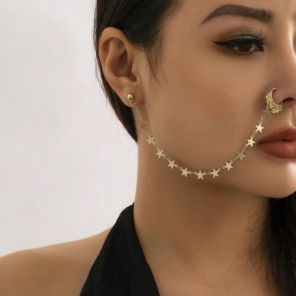 Mode Imitation Pearl Butterfly Tassel Chain Women's Nose Clip3