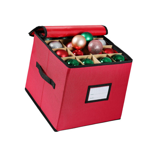 64 Compartment Foldable Storage Box For Christmas Ornament-Red