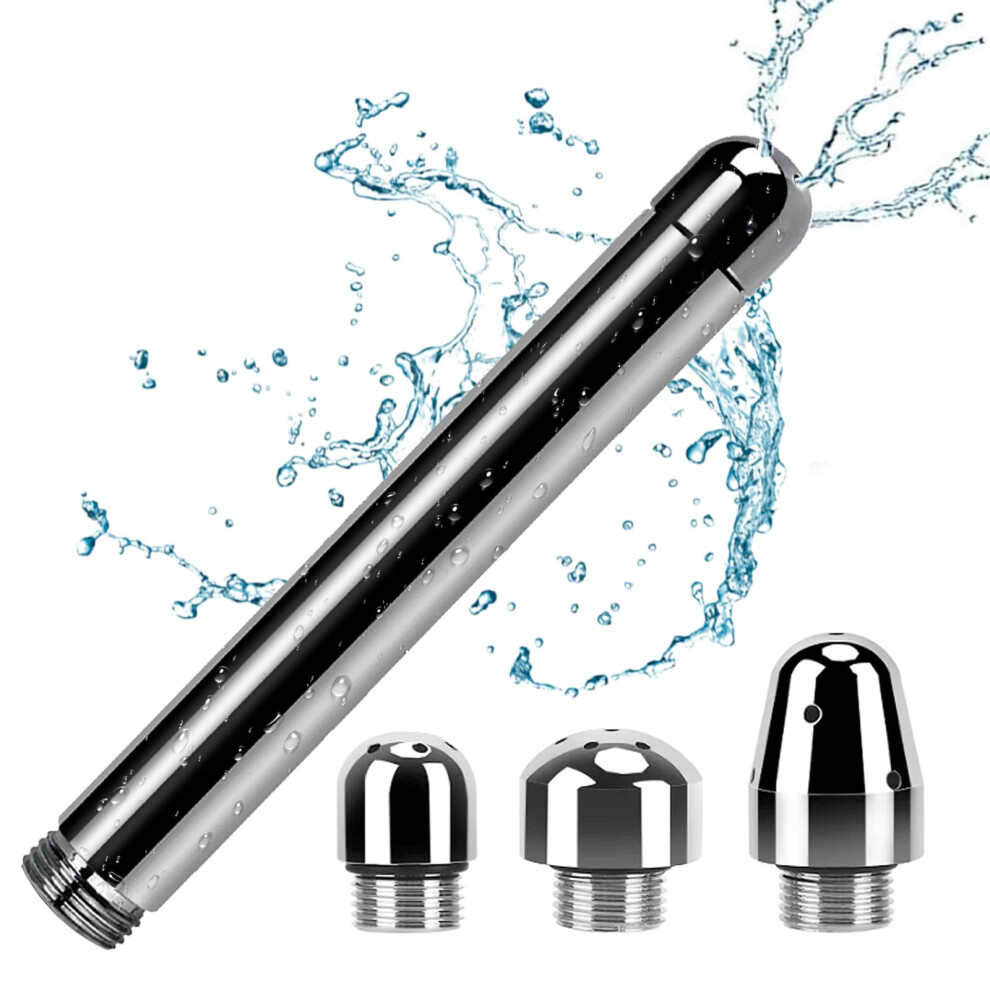Silver/Grey Shower Set With 3 Aluminium Nozzles, Irrigator, Enema For Intestinal Cleansing,