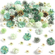 80Pcs 25-43mm Small Artificial Flower Heads For-Green White