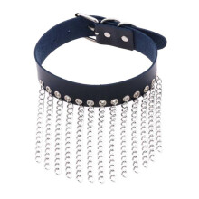 Punk Collar with Chains Girls Gothic Necklace Cosplay Choker Steampunk Skirt Accessories Buckle Navy Blue