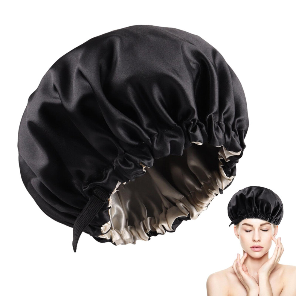 Sleeping Hair Bonnet Satin DoubleLayer Sleep Cap For Curly Hair Black For Home And Travel Use Short Or Long Hair