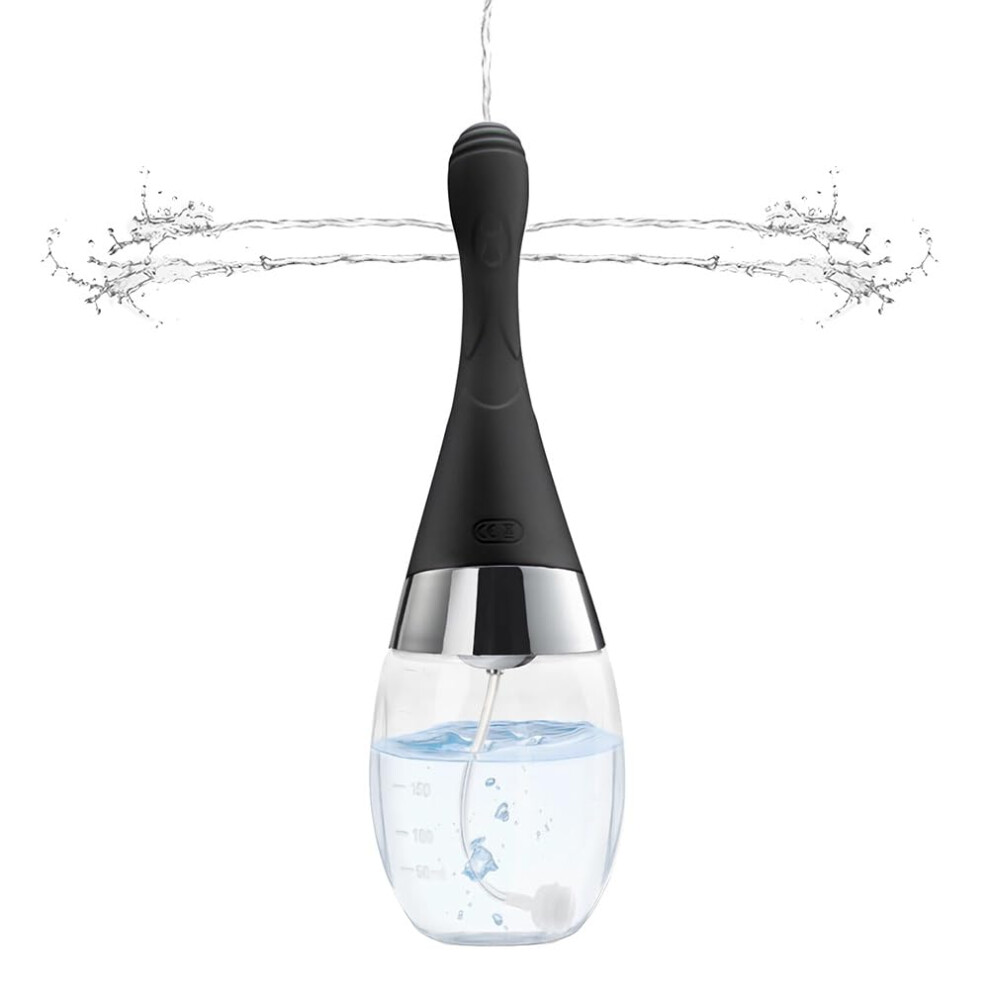 Black Electric Shower 300 Ml Intimate Shower Vaginal Shower With Antibackflow, Silicone Shower With 3 Speeds For Enema Intestinal Cleansing (Black)