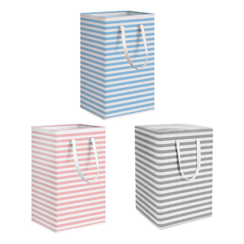 Space Saving Laundry Basket Foldable Dirty-Gray white striped b 1
