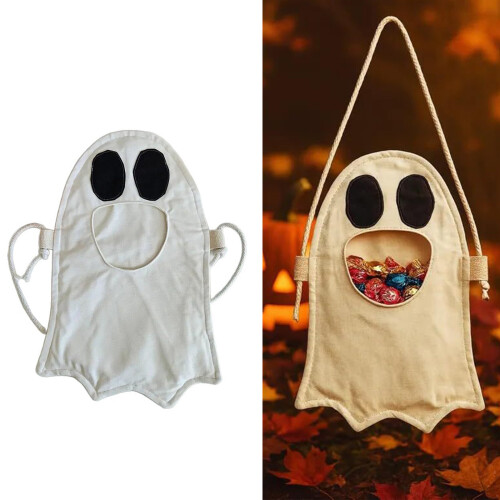 MultiPurpose Fabric Candy Collection Bag For Halloween-White 1
