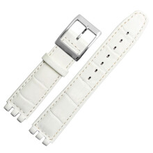 17 mm 19 mm calfskin watch strap for Swatch watches men and women, alligator pattern, watch band, accessory white 19 mm