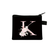 Rosa Letter Flower Print Handbag Cute Zipper Key Storage Bag Small Fresh Canvas Zipper Kids Wallet Clutch Bag, K, one size
