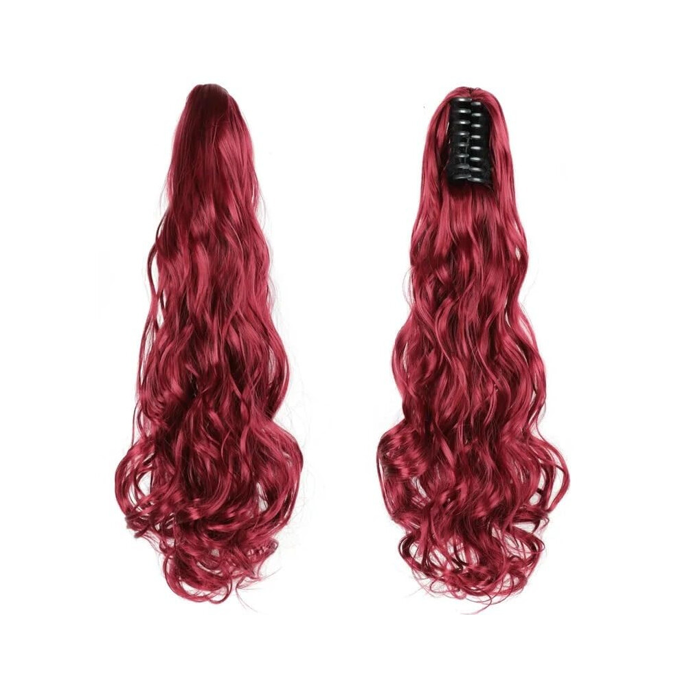 Unisex Claw Clip On Wavy Ponytail Extension 22 Inch Sh88burg Synthetic Clipin Ponytail Hairpiece For Women And Girls