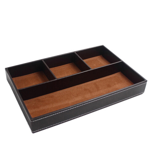 Leatherette Valet Tray Organizer, 30cm, PU & MDF, Multi-Use 1