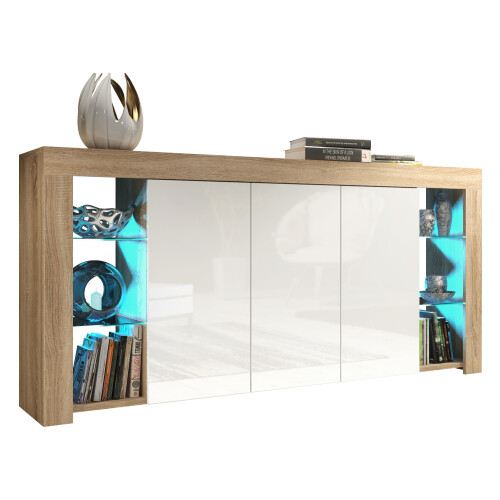 Sideboard 164cm Eden - Oak & White Gloss Doors and LED Lights 2