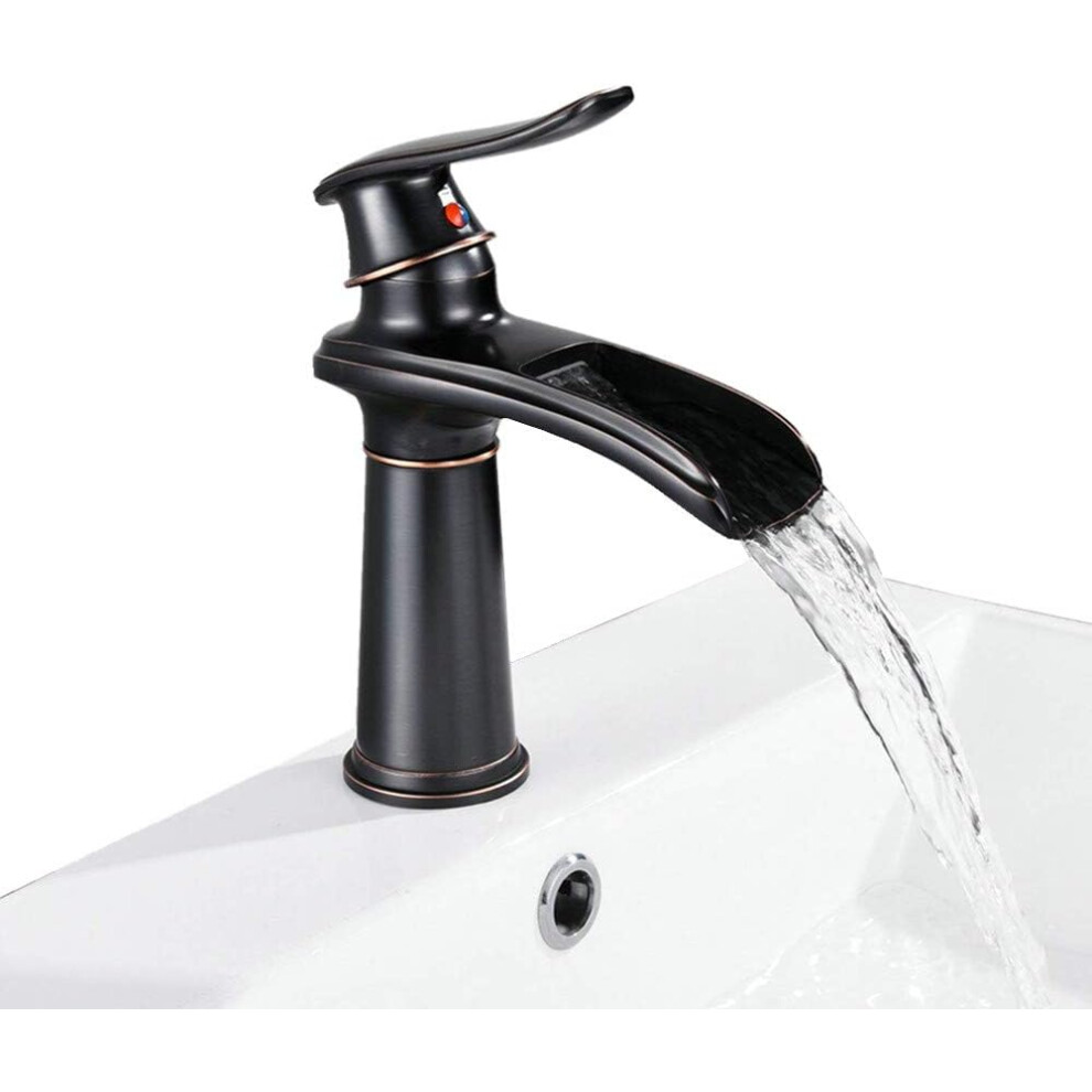Sleek Lavatory Mixer Tap, Waterfall Spout Adorns One Hole Deck Mount With Oil Rubbed Bronze Finish, Solid Brass For High Quality Bathroom Faucet 9148971042795