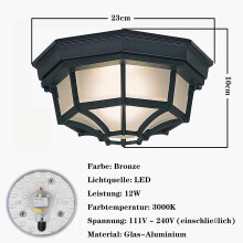 Lampă de tavan încastrată cu senzor de mișcare, construcție din aluminiu turnat, sticlă mată, corpuri de iluminat pentru exterior, instalare