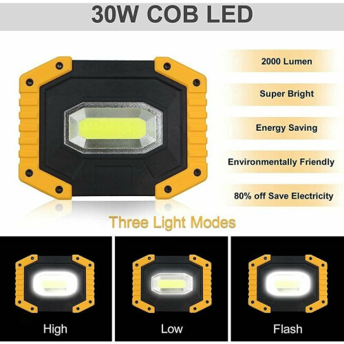 COB LED Work Light with USB Rechargeable, Portable Waterproof Flood Light with Adjustable Handle, 3 Modes Lighting Power Bank Function Energy 1