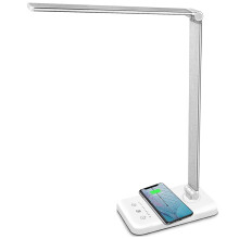 Desk Lamp for Reading, LED Desk Lamp with Fast Wireless Charging Base & USB Charging Port, Adjustable Eye-Caring Lamp with 35 Brightness Choices,
