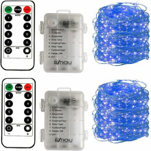 String Lights, 50 LED Micro Silver Cable Battery Operated Fairy Lights, Waterproof Outdoor Decorative Lighting for Christmas Weddings Parties (2Pcs)