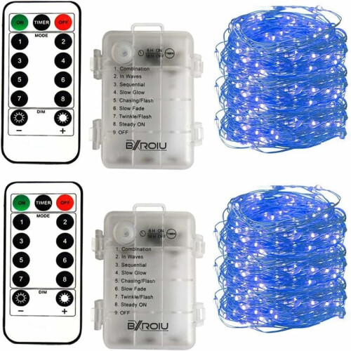 Battery-Powered String Lights, 8 Program Remote Control, Waterproof LED Copper Wire, Decor Rope Lights for Indoor Outdoor Use, Flexible Silver Wire,
