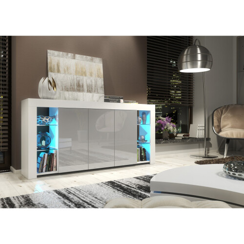 Sideboard 164cm Eden - White & Grey Gloss Doors and LED Lights 1